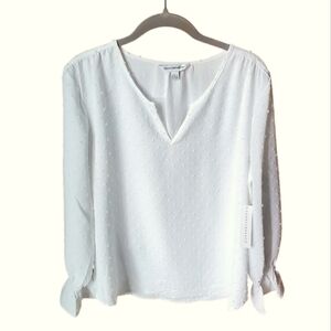 Counterparts Swiss Dot Ivory White Long Sleeve Top L